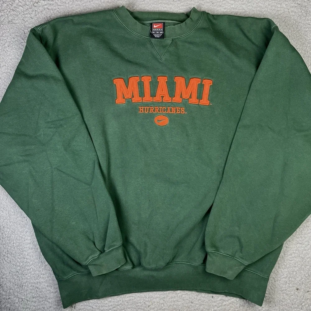 Vintage Nike Miami Hurricanes Center Swoosh Embroidered Faded Sweatshirt Sweater